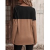 Zeagoo Women Waffle Knit Shirts Long Sleeve Colorblock Tee Button Detail Tunics(Black+brown)