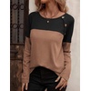 Zeagoo Women Waffle Knit Shirts Long Sleeve Colorblock Tee Button Detail Tunics(Black+brown)