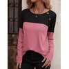 Zeagoo Women Waffle Knit Shirts Long Sleeve Colorblock Tee Button Detail Tunics(Black+mauve)
