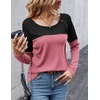 Zeagoo Women Waffle Knit Shirts Long Sleeve Colorblock Tee Button Detail Tunics(Black+mauve)