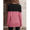 Zeagoo Women Waffle Knit Shirts Long Sleeve Colorblock Tee Button Detail Tunics(Black+mauve)
