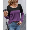 Zeagoo Women Waffle Knit Shirts Long Sleeve Colorblock Tee Button Detail Tunics(Black+purple)