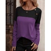 Zeagoo Women Waffle Knit Shirts Long Sleeve Colorblock Tee Button Detail Tunics(Black+purple)