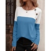 Zeagoo Women Waffle Knit Shirts Long Sleeve Colorblock Tee Button Detail Tunics(Blue)