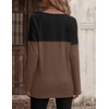 Zeagoo Women Waffle Knit Shirts Long Sleeve Colorblock Tee Button Detail Tunics(Brown)