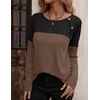 Zeagoo Women Waffle Knit Shirts Long Sleeve Colorblock Tee Button Detail Tunics(Brown)