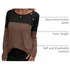 Zeagoo Women Waffle Knit Shirts Long Sleeve Colorblock Tee Button Detail Tunics(Brown)