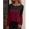 Zeagoo Women Waffle Knit Shirts Long Sleeve Colorblock Tee Button Detail Tunics(Burgundy)