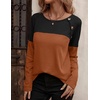 Zeagoo Women Waffle Knit Shirts Long Sleeve Colorblock Tee Button Detail Tunics(Caramel)