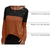 Zeagoo Women Waffle Knit Shirts Long Sleeve Colorblock Tee Button Detail Tunics(Caramel)