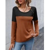 Zeagoo Women Waffle Knit Shirts Long Sleeve Colorblock Tee Button Detail Tunics(Caramel)