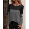 Zeagoo Women Waffle Knit Shirts Long Sleeve Colorblock Tee Button Detail Tunics(Dark Grey)