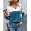 Zeagoo Women Waffle Knit Shirts Long Sleeve Colorblock Tee Button Detail Tunics(Deep Blue)