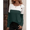 Zeagoo Women Waffle Knit Shirts Long Sleeve Colorblock Tee Button Detail Tunics(Deep Green)