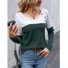 Zeagoo Women Waffle Knit Shirts Long Sleeve Colorblock Tee Button Detail Tunics(Deep Green)
