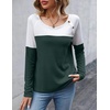 Zeagoo Women Waffle Knit Shirts Long Sleeve Colorblock Tee Button Detail Tunics(Deep Green)