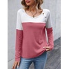 Zeagoo Women Waffle Knit Shirts Long Sleeve Colorblock Tee Button Detail Tunics(Dusty Pink)
