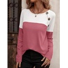 Zeagoo Women Waffle Knit Shirts Long Sleeve Colorblock Tee Button Detail Tunics(Dusty Pink)