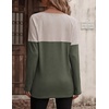 Zeagoo Women Waffle Knit Shirts Long Sleeve Colorblock Tee Button Detail Tunics(Grey+army Green)