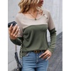 Zeagoo Women Waffle Knit Shirts Long Sleeve Colorblock Tee Button Detail Tunics(Grey+army Green)