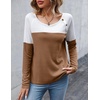 Zeagoo Women Waffle Knit Shirts Long Sleeve Colorblock Tee Button Detail Tunics(Light Brown)