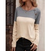 Zeagoo Women Waffle Knit Shirts Long Sleeve Colorblock Tee Button Detail Tunics(Light Gray+ Champagne)