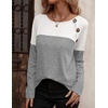 Zeagoo Women Waffle Knit Shirts Long Sleeve Colorblock Tee Button Detail Tunics(Light Grey)
