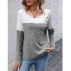 Zeagoo Women Waffle Knit Shirts Long Sleeve Colorblock Tee Button Detail Tunics(Light Grey)