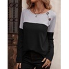 Zeagoo Women Waffle Knit Shirts Long Sleeve Colorblock Tee Button Detail Tunics(Light Grey+ Black)