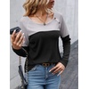 Zeagoo Women Waffle Knit Shirts Long Sleeve Colorblock Tee Button Detail Tunics(Light Grey+ Black)