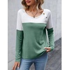 Zeagoo Women Waffle Knit Shirts Long Sleeve Colorblock Tee Button Detail Tunics(Mint)