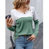 Zeagoo Women Waffle Knit Shirts Long Sleeve Colorblock Tee Button Detail Tunics(Mint)
