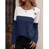 Zeagoo Women Waffle Knit Shirts Long Sleeve Colorblock Tee Button Detail Tunics(Navy)