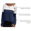 Zeagoo Women Waffle Knit Shirts Long Sleeve Colorblock Tee Button Detail Tunics(Navy)