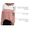 Zeagoo Women Waffle Knit Shirts Long Sleeve Colorblock Tee Button Detail Tunics(Pale Pink)