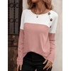 Zeagoo Women Waffle Knit Shirts Long Sleeve Colorblock Tee Button Detail Tunics(Pale Pink)