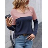 Zeagoo Women Waffle Knit Shirts Long Sleeve Colorblock Tee Button Detail Tunics(Pink+navy)