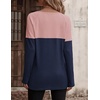 Zeagoo Women Waffle Knit Shirts Long Sleeve Colorblock Tee Button Detail Tunics(Pink+navy)