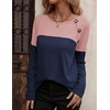 Zeagoo Women Waffle Knit Shirts Long Sleeve Colorblock Tee Button Detail Tunics(Pink+navy)