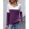 Zeagoo Women Waffle Knit Shirts Long Sleeve Colorblock Tee Button Detail Tunics(Purple)