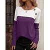 Zeagoo Women Waffle Knit Shirts Long Sleeve Colorblock Tee Button Detail Tunics(Purple)