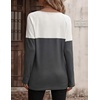 Zeagoo Women Waffle Knit Shirts Long Sleeve Colorblock Tee Button Detail Tunics(White+ Deep Grey)
