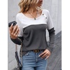 Zeagoo Women Waffle Knit Shirts Long Sleeve Colorblock Tee Button Detail Tunics(White+ Deep Grey)