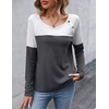 Zeagoo Women Waffle Knit Shirts Long Sleeve Colorblock Tee Button Detail Tunics(White+ Deep Grey)