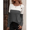Zeagoo Women Waffle Knit Shirts Long Sleeve Colorblock Tee Button Detail Tunics(White+ Deep Grey)