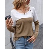 Zeagoo Women Waffle Knit Shirts Long Sleeve Colorblock Tee Button Detail Tunics(White+ Khaki)