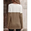 Zeagoo Women Waffle Knit Shirts Long Sleeve Colorblock Tee Button Detail Tunics(White+ Khaki)