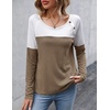 Zeagoo Women Waffle Knit Shirts Long Sleeve Colorblock Tee Button Detail Tunics(White+ Khaki)