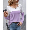 Zeagoo Women Waffle Knit Shirts Long Sleeve Colorblock Tee Button Detail Tunics(White+ Lilac)
