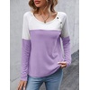 Zeagoo Women Waffle Knit Shirts Long Sleeve Colorblock Tee Button Detail Tunics(White+ Lilac)